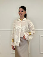Camicia Ricami Inserti Crochet 48036 Panna