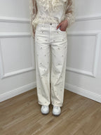 Jeans Fiori Ricamati 5387 Panna