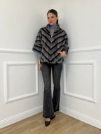 Chevron Fur Coat C037 Grey