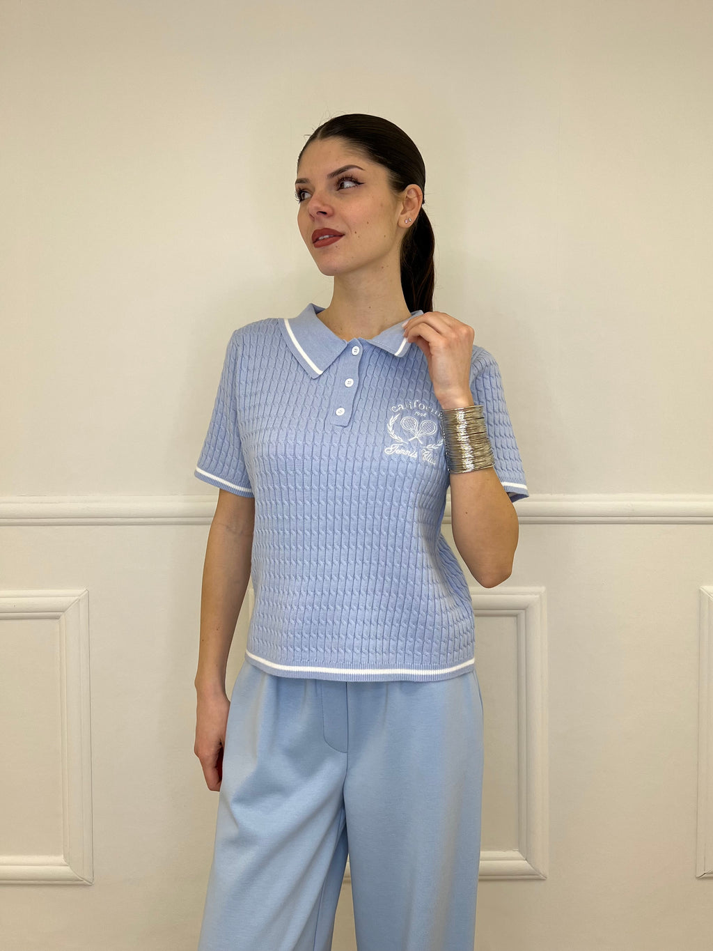 Polo in Maglia Jacquard L8086 Azzurro