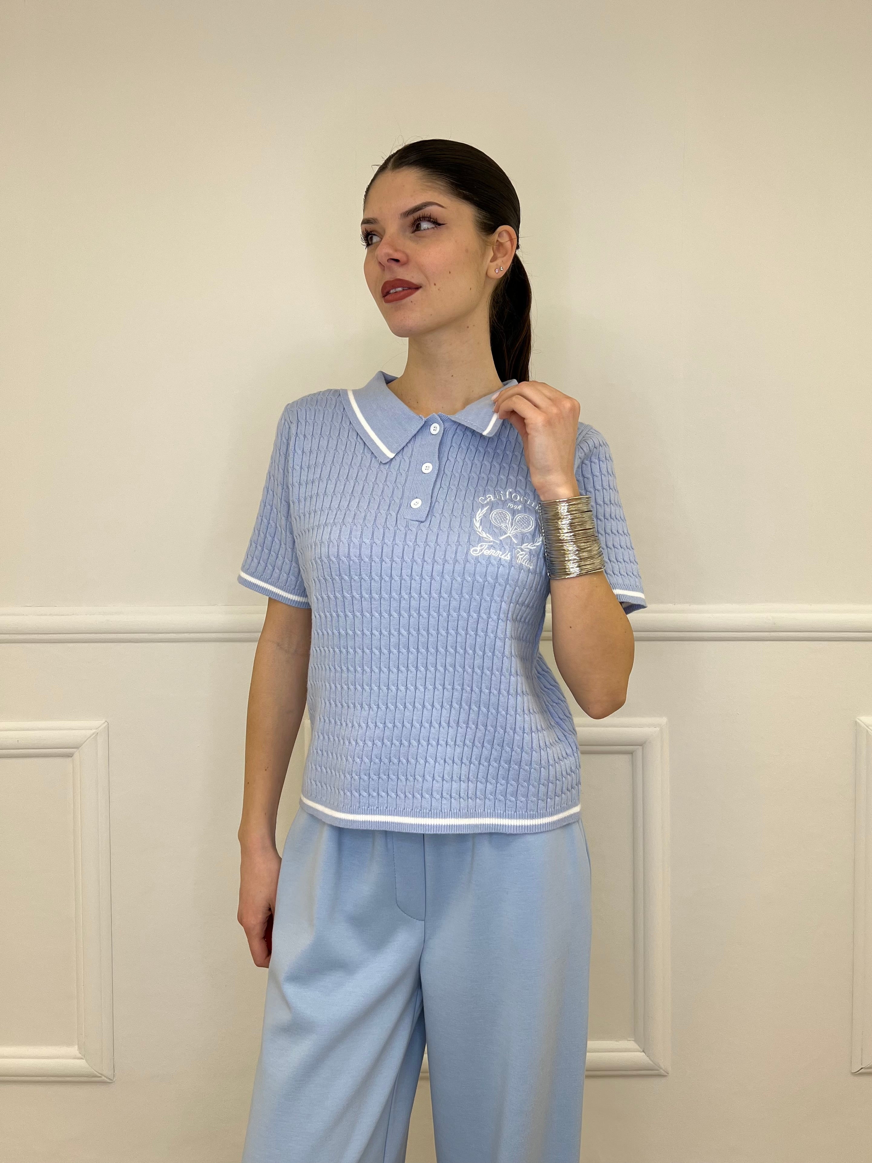 Polo in Maglia Jacquard L8086 Azzurro