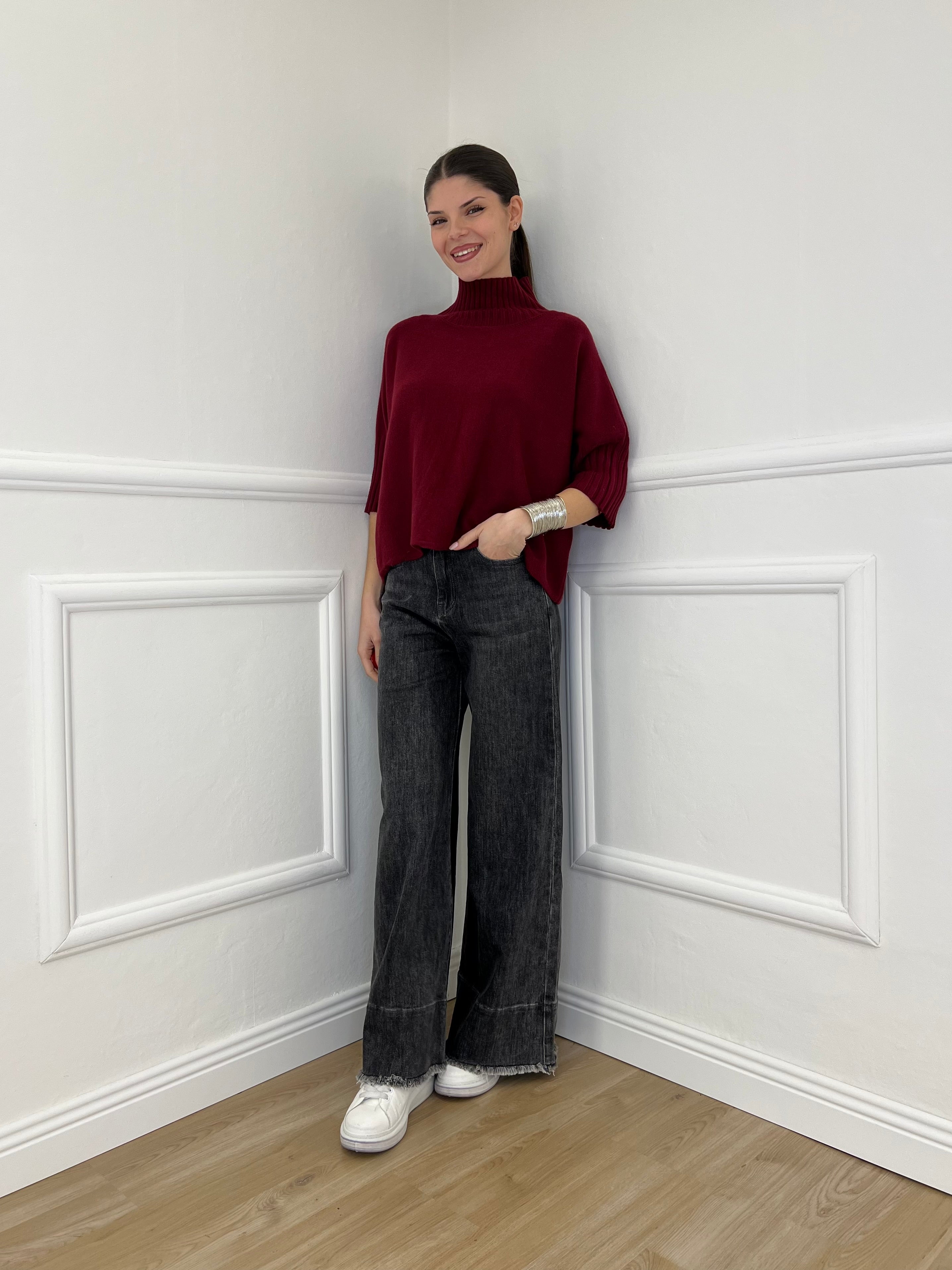 Jeans Palazzo Sfrangiato H03 Grigio