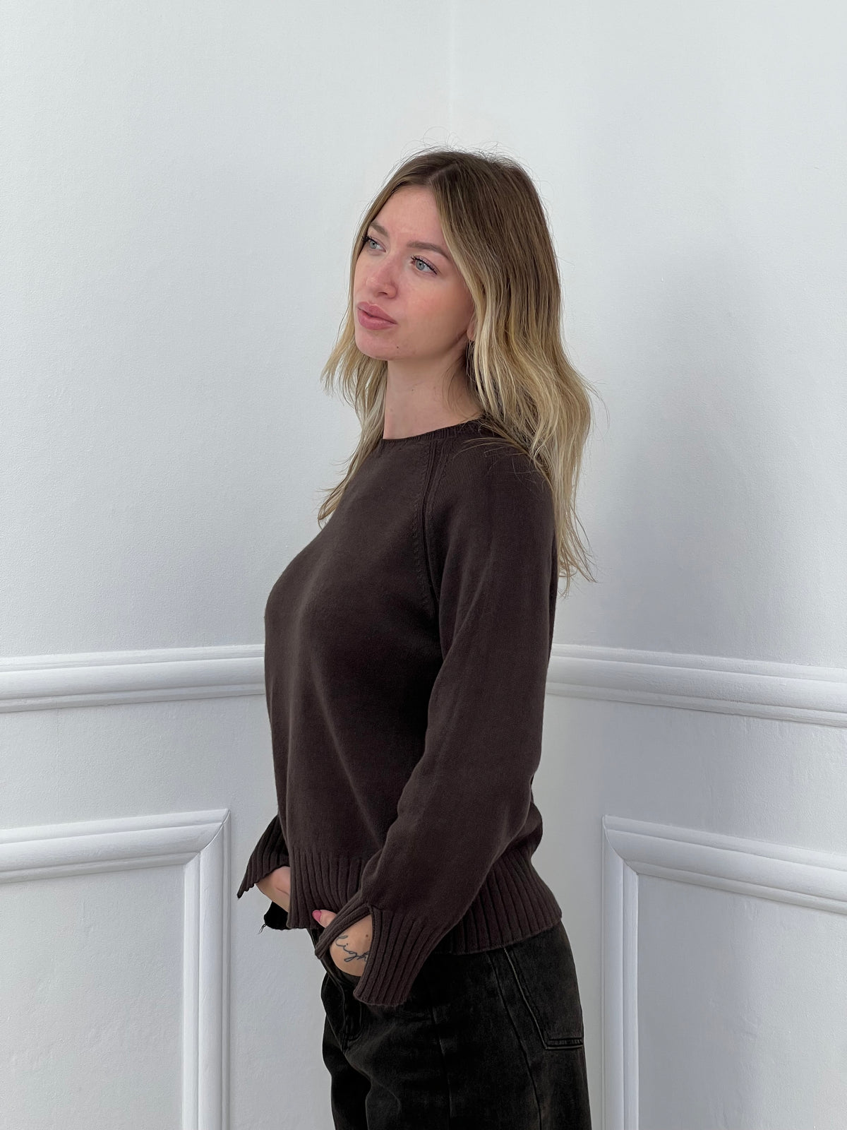 Maglia Polsini con Spacco 24160 Marrone