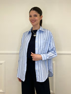 Camicia Oversize a Righe 17199 Azzurro