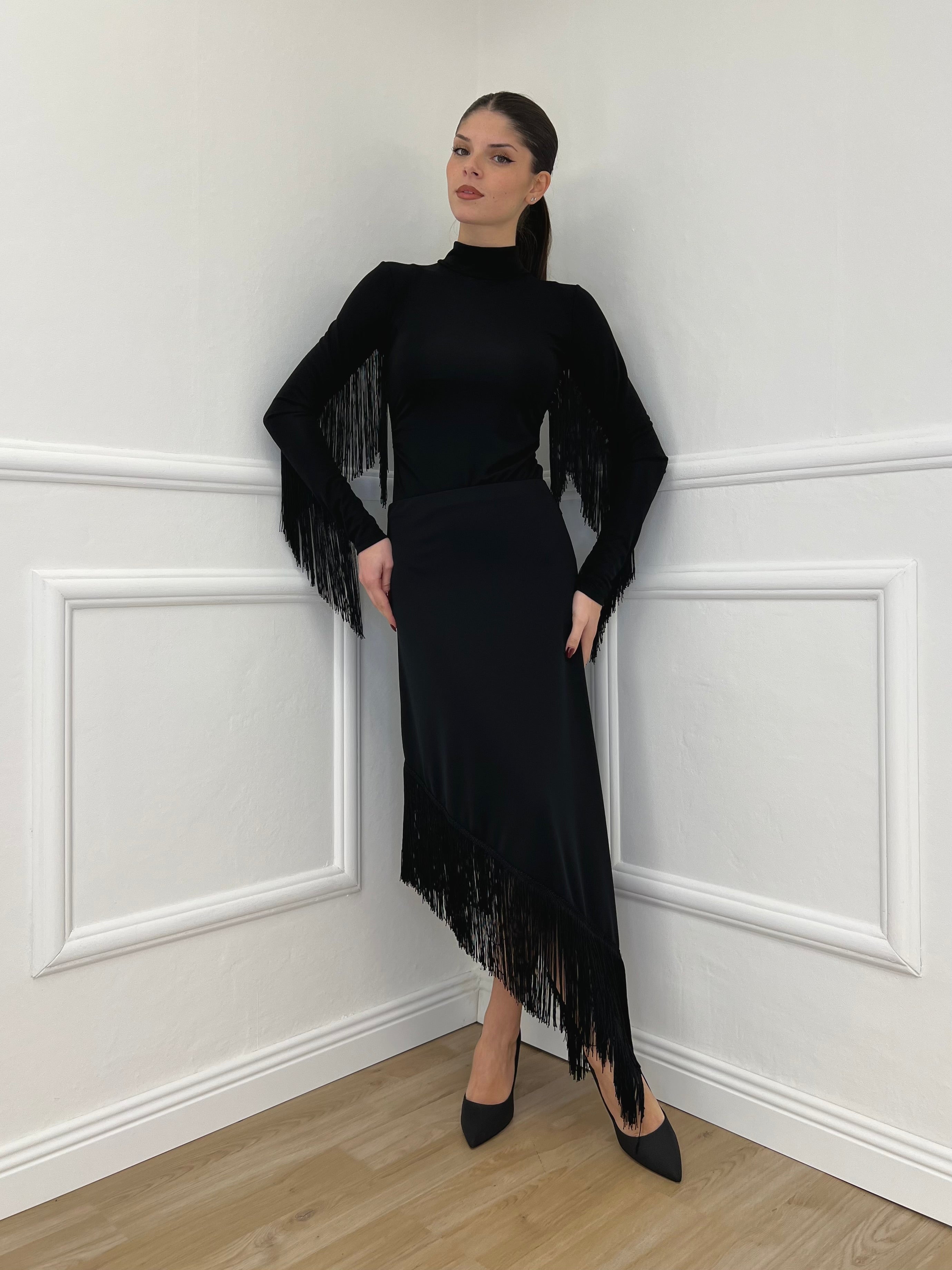 Gonna Asimmetrica Frange Lumina LD3830 Nero