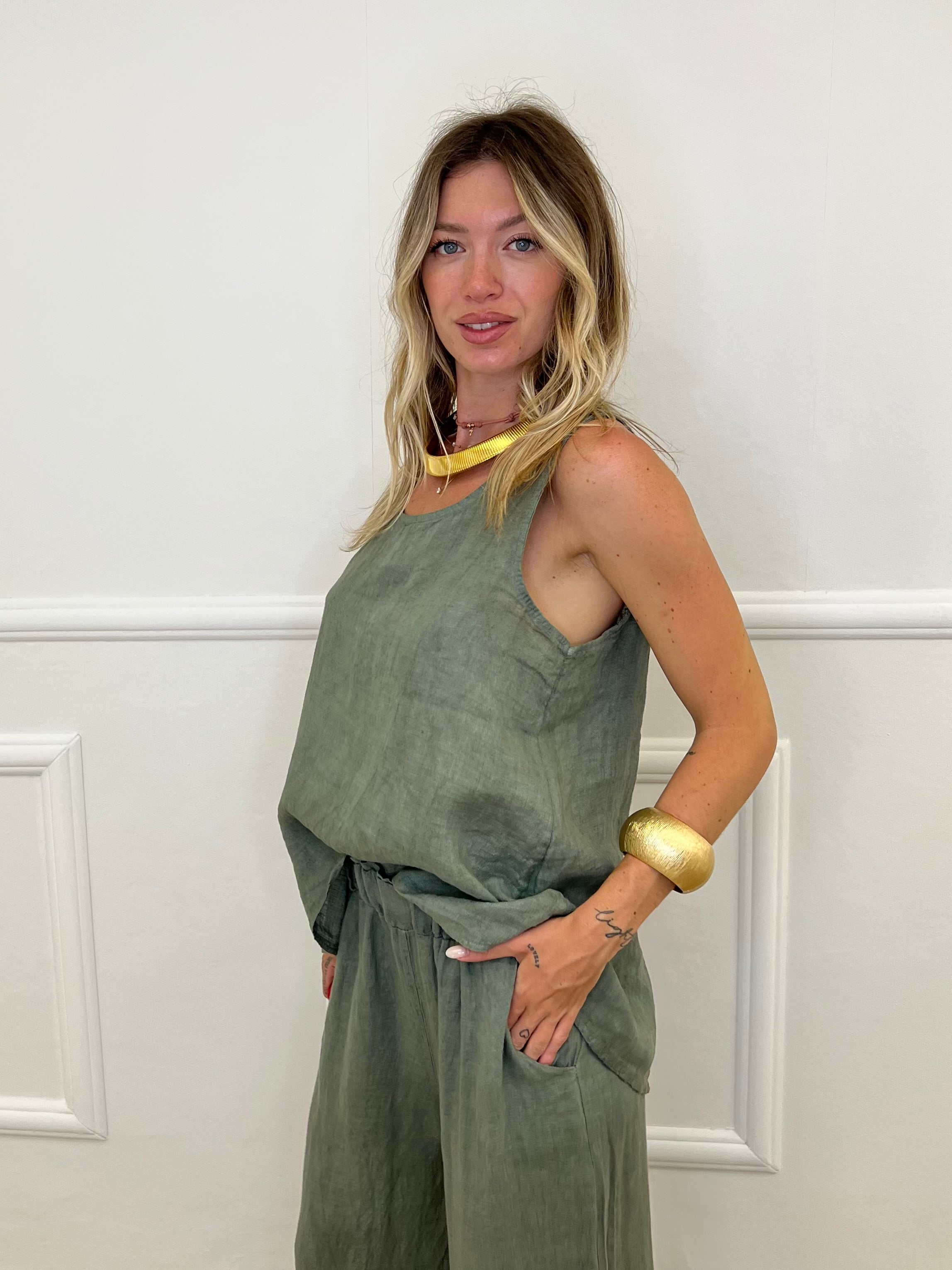 Top 100% Lino Bottoncini 89225 Verde
