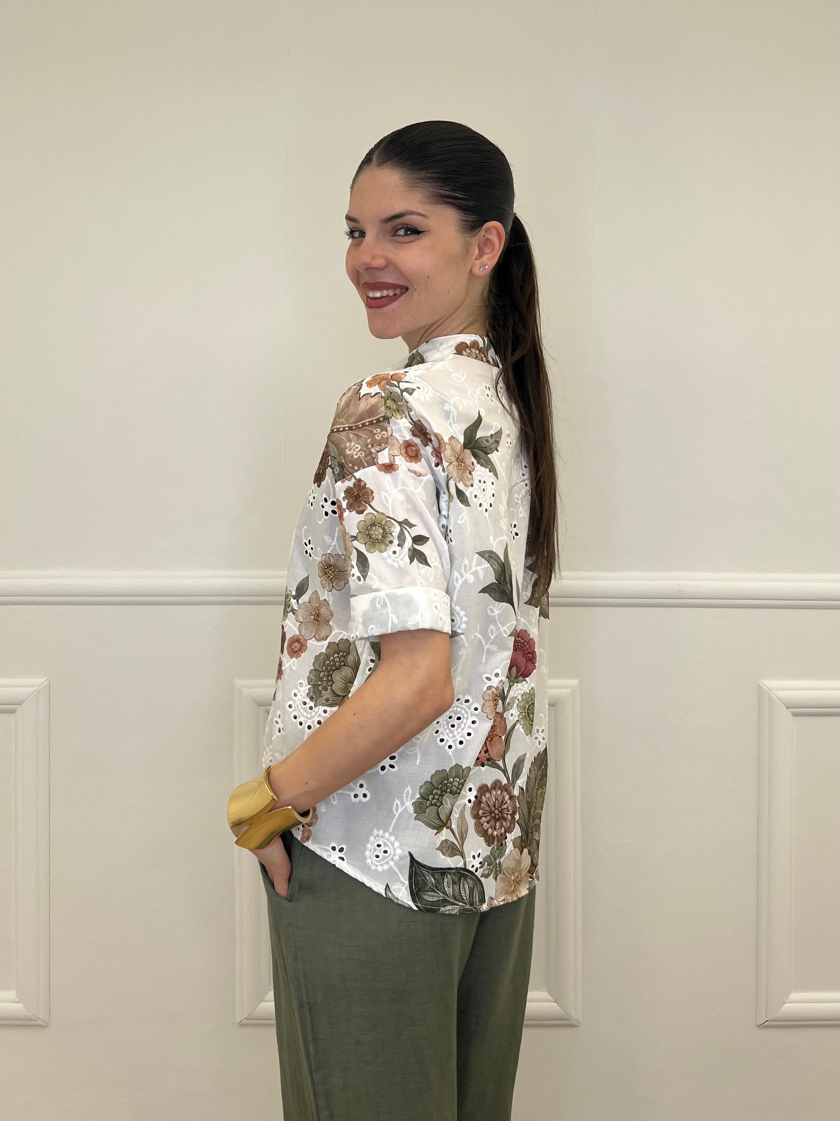 Camicia Fiori Inserti Sangallo 2340 Verde