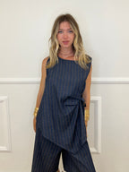 Blusa Gessata Chambray Nodo 6004 Blu