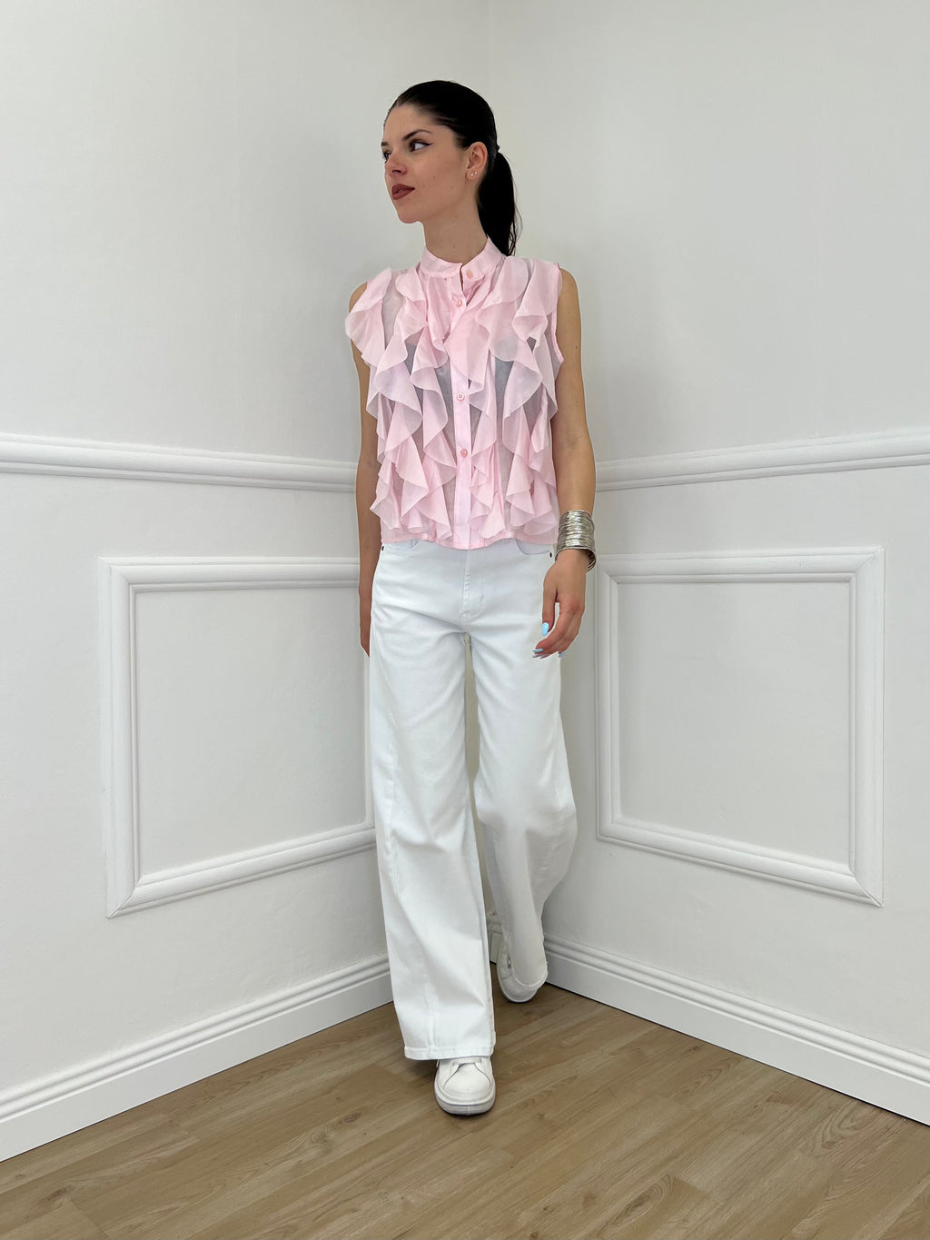 Camicia Smanicata Con Rouches 220-672 Rosa