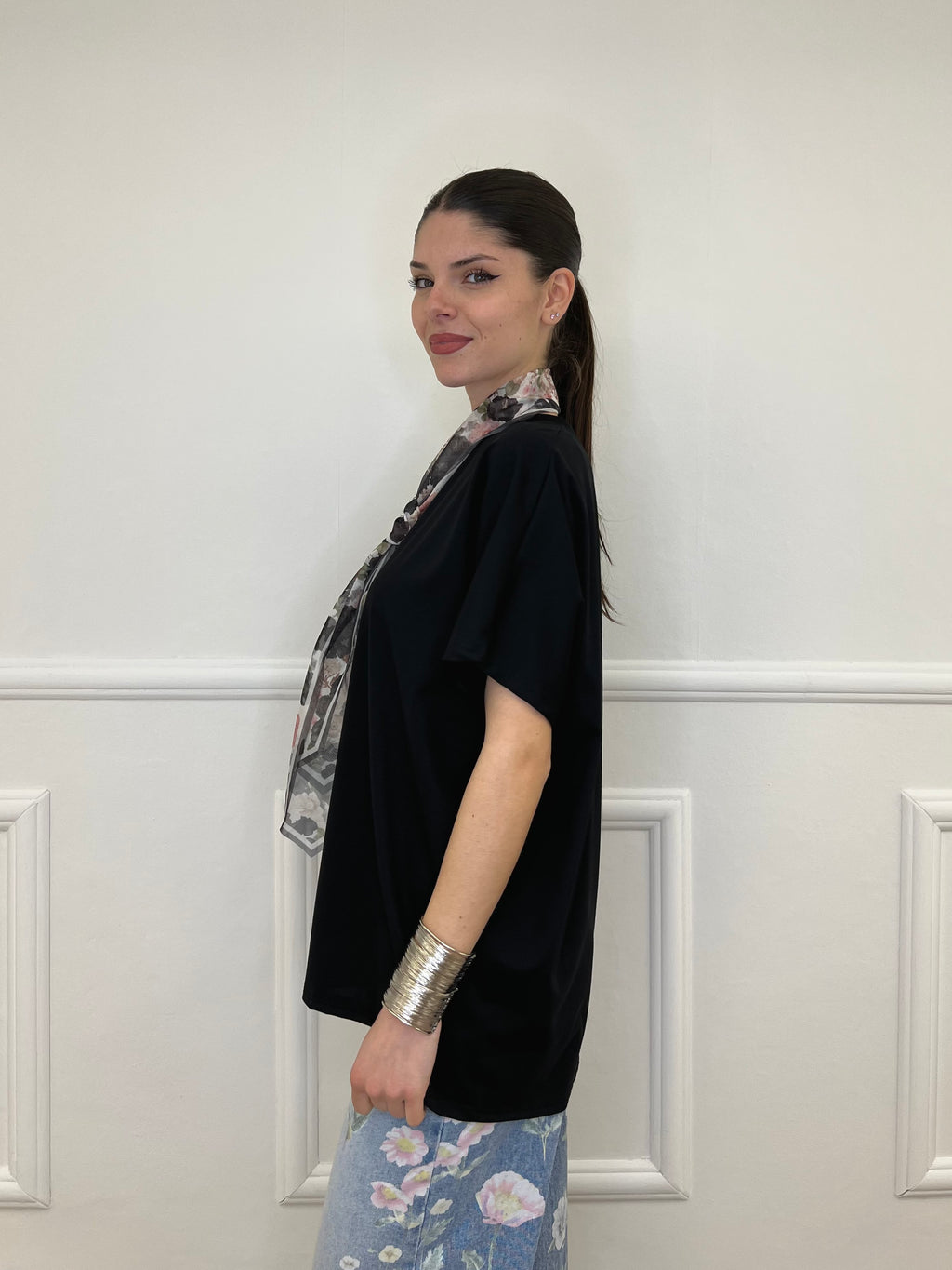 T-shirt Maxi Con Foulard 35080 Nero