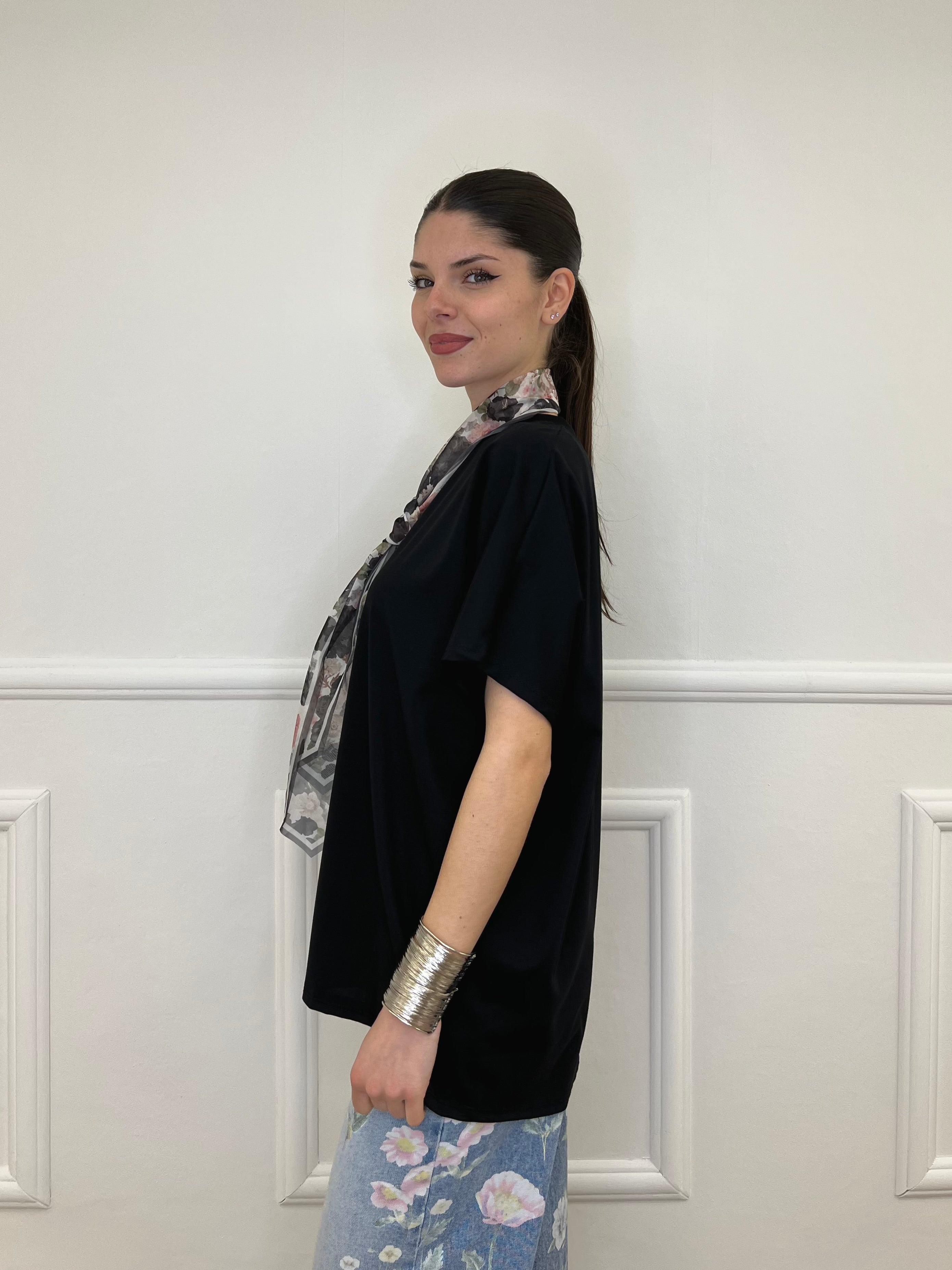 T-shirt Maxi Con Foulard 35080 Nero