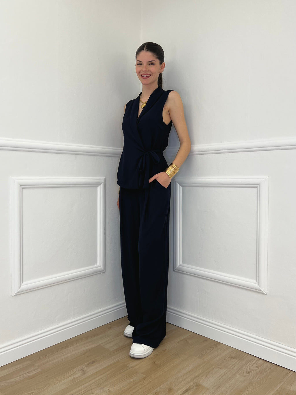 Completo Gilet Fiocco Crêpe 2852 Blu