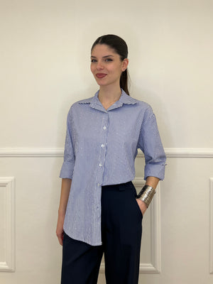 Camicia a Righe Micro Strass 82046 Blu