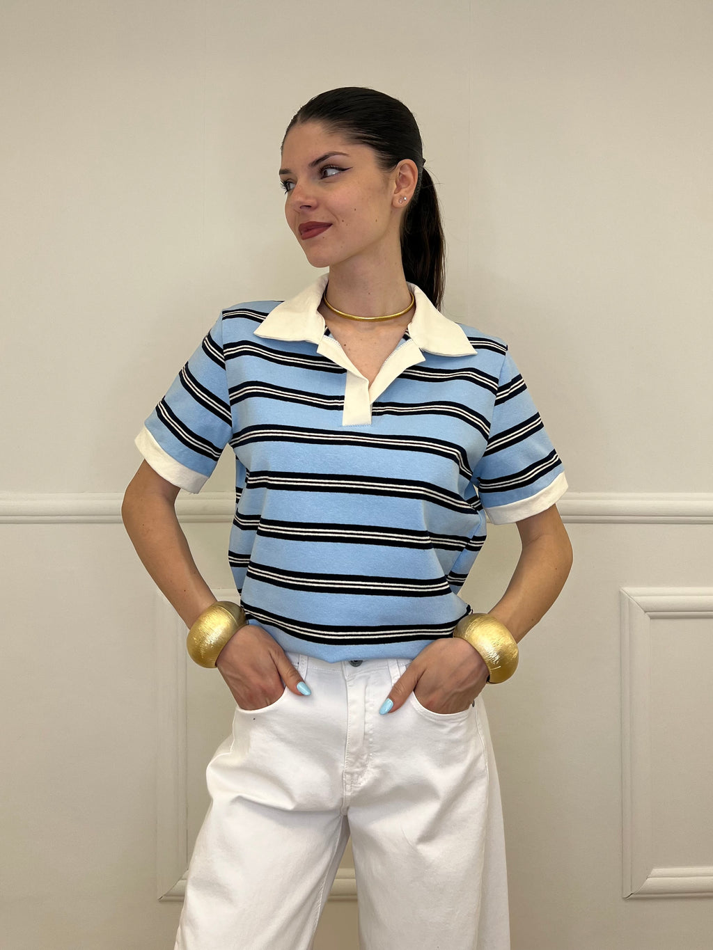 Polo a Righe BM95 Azzurro