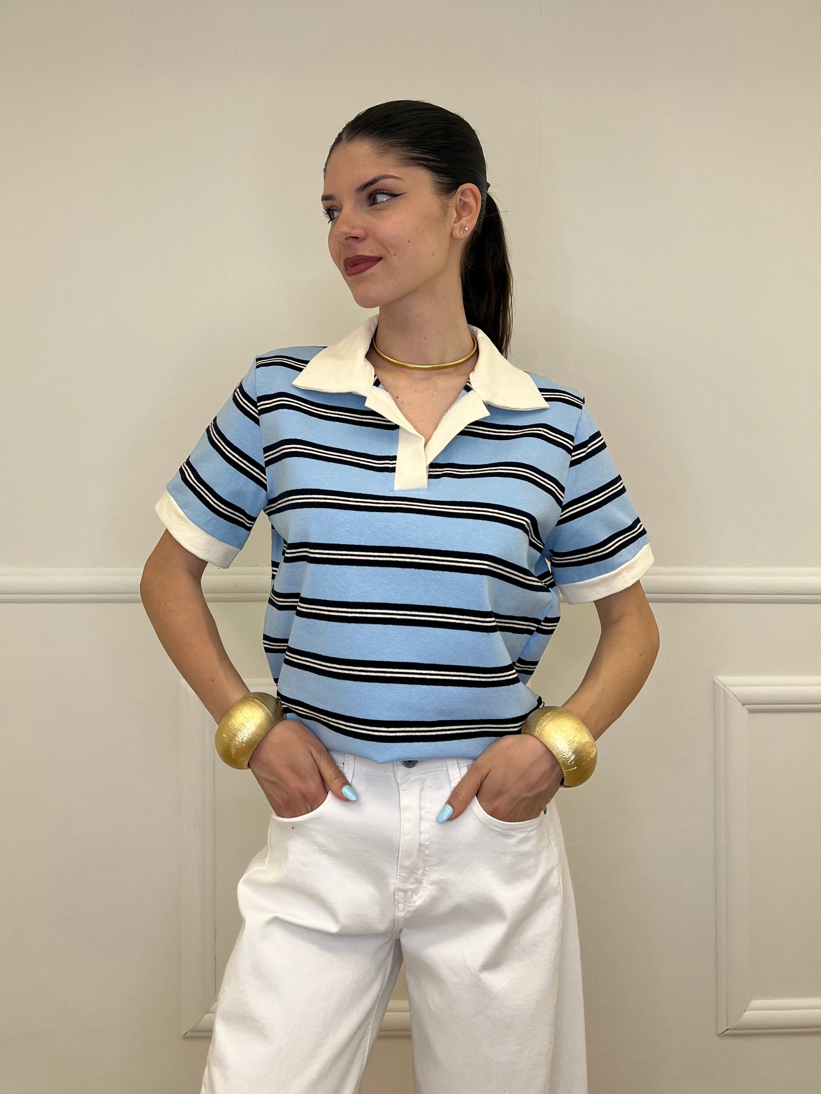 Polo a Righe BM95 Azzurro