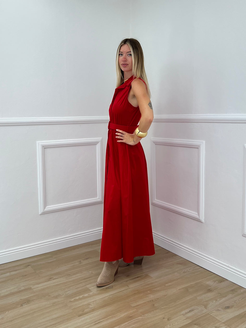 Abito Cotone Cintura 364997 Rosso
