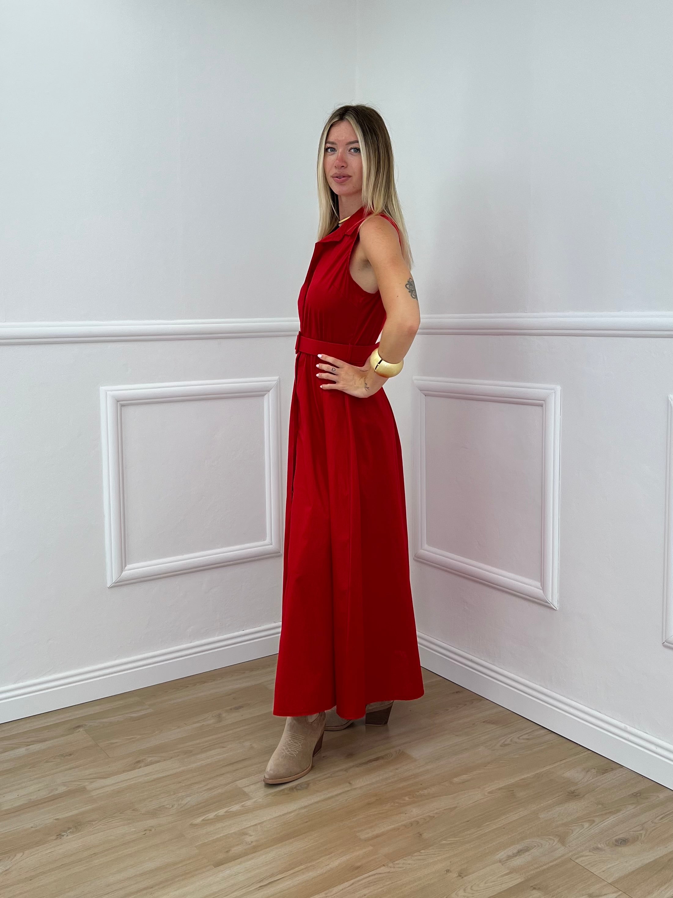 Abito Cotone Cintura 364997 Rosso