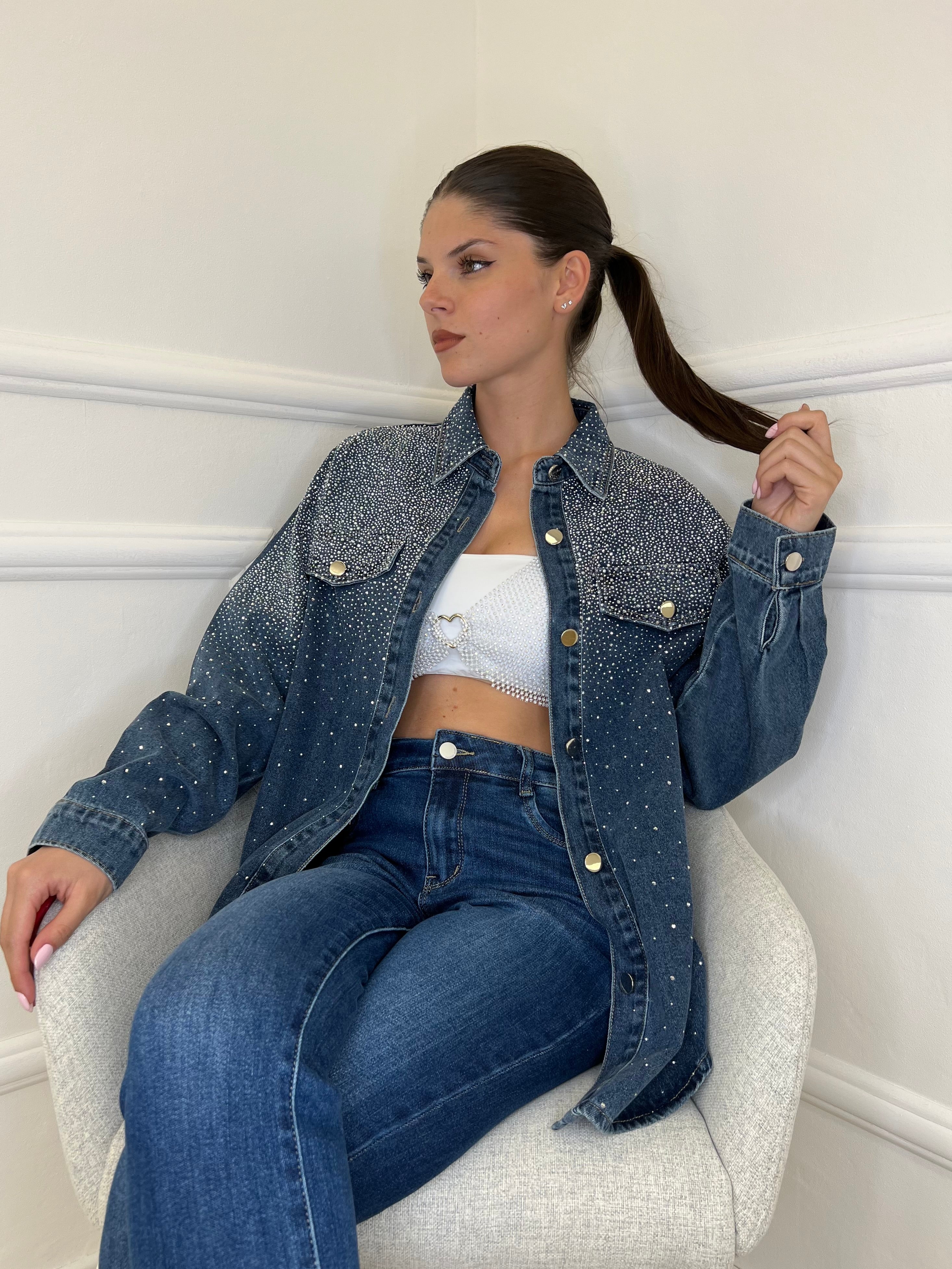 Giacca Denim Strass MF2493 - Bazar Abbigliamento