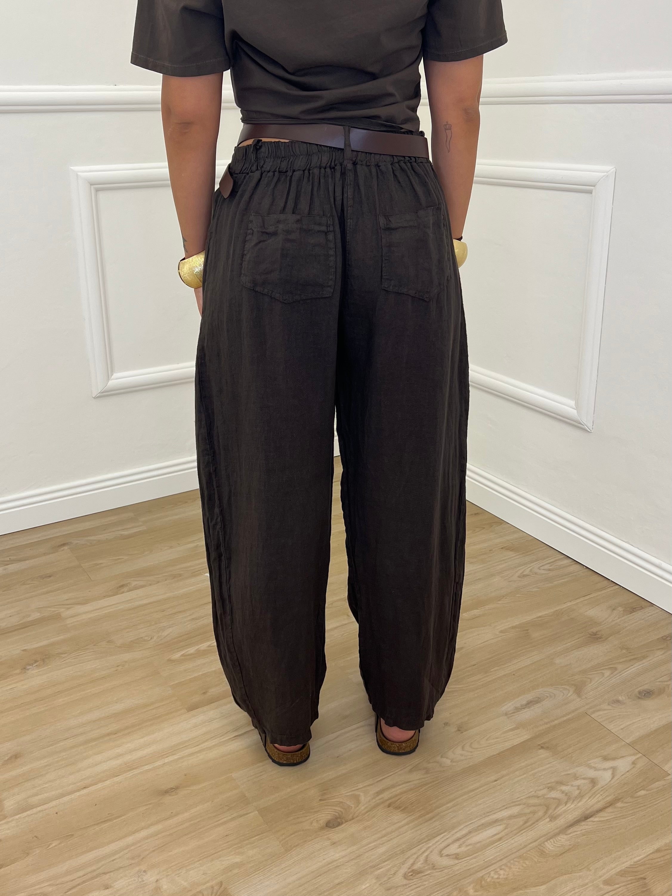 Pantalone Balloon Lino 6135 Moro