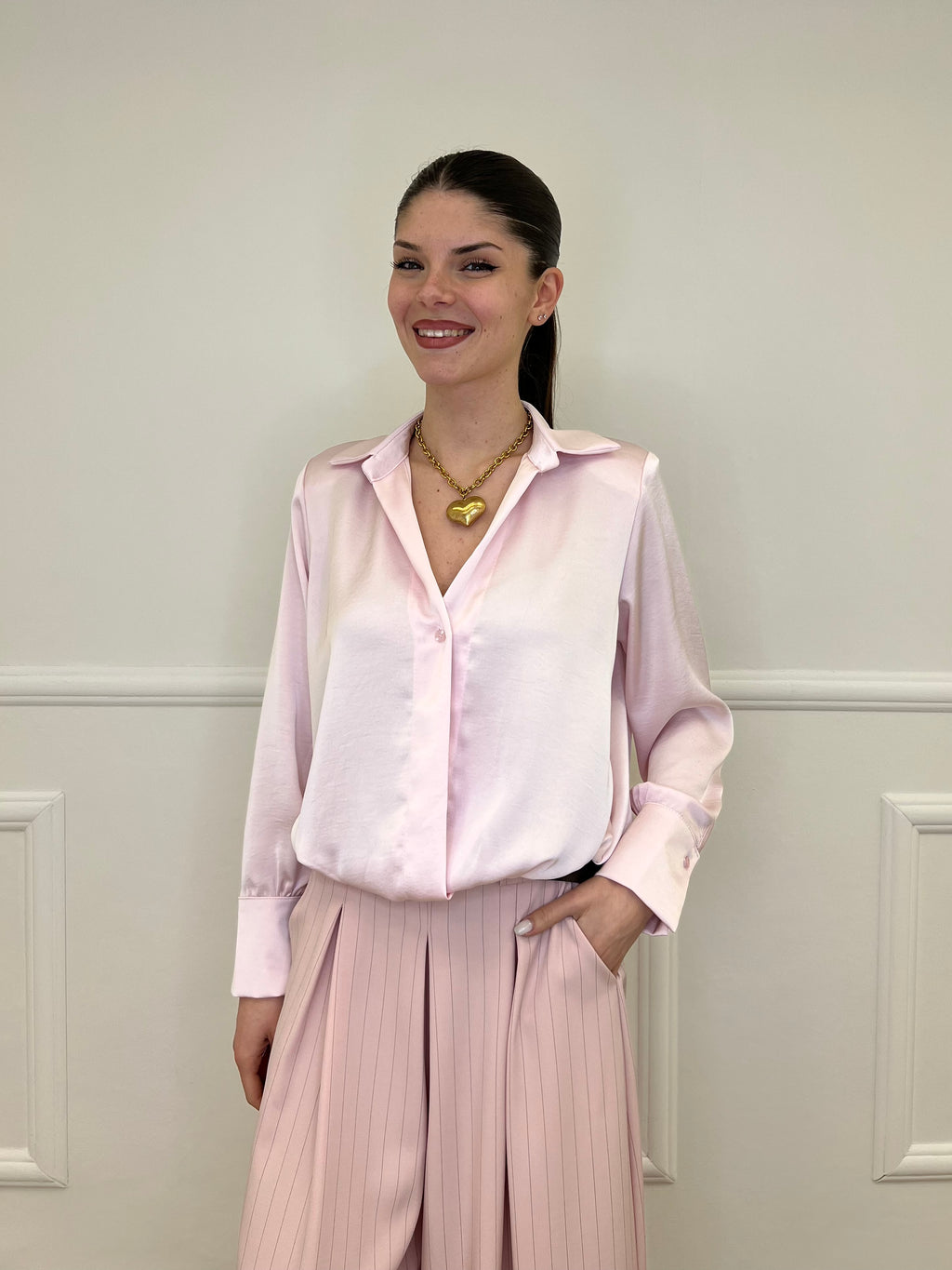 Blusa In Satin Con Spalline 10277 Rosa