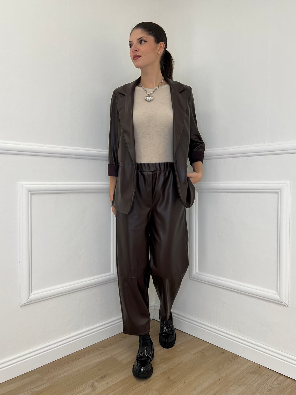 Pantalone Baggy Ecopelle 25348 Moro