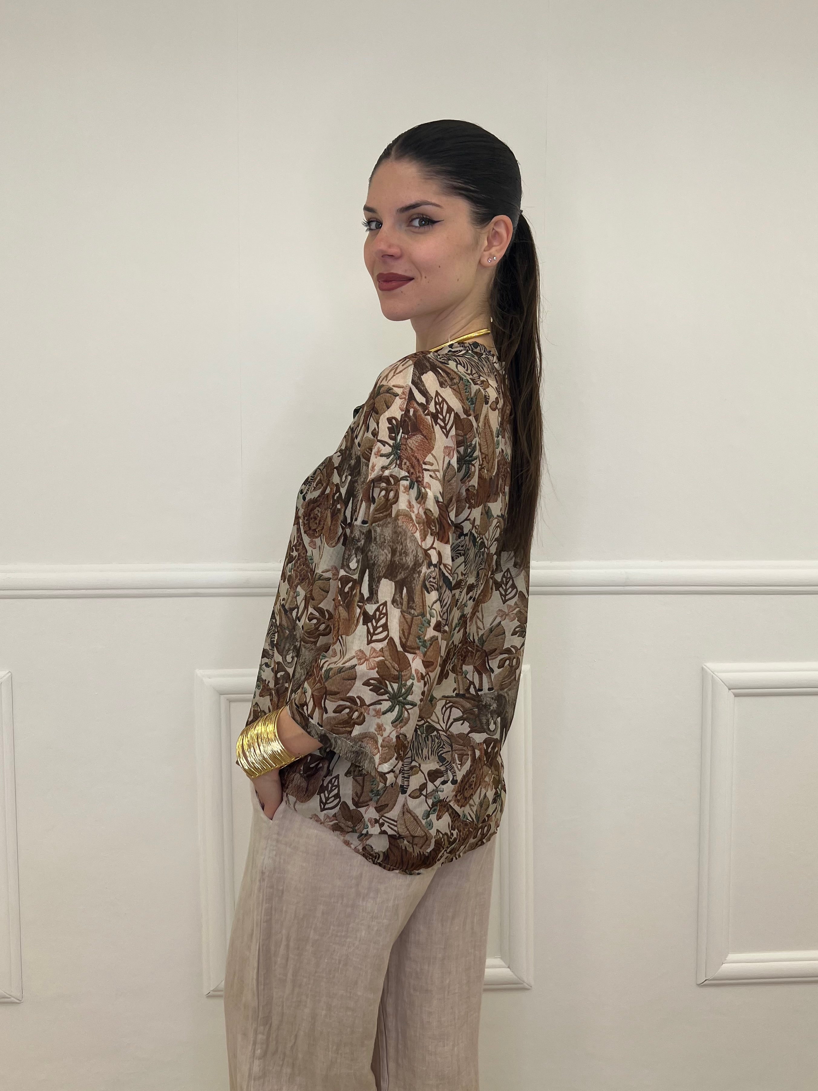 Camicia Jungle Cotone e Seta 93-242 Marrone