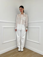 Camicia Tencel Spalmata a Righe 25802 Bianco