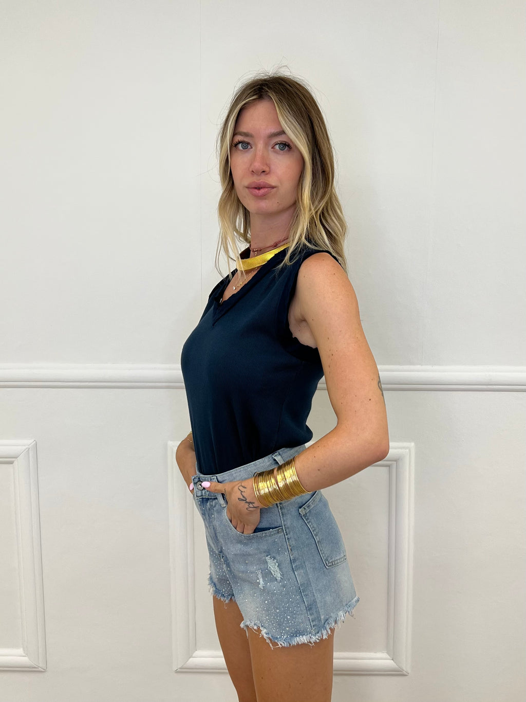Canotta Profili Taglio Vivo A6621 Blu