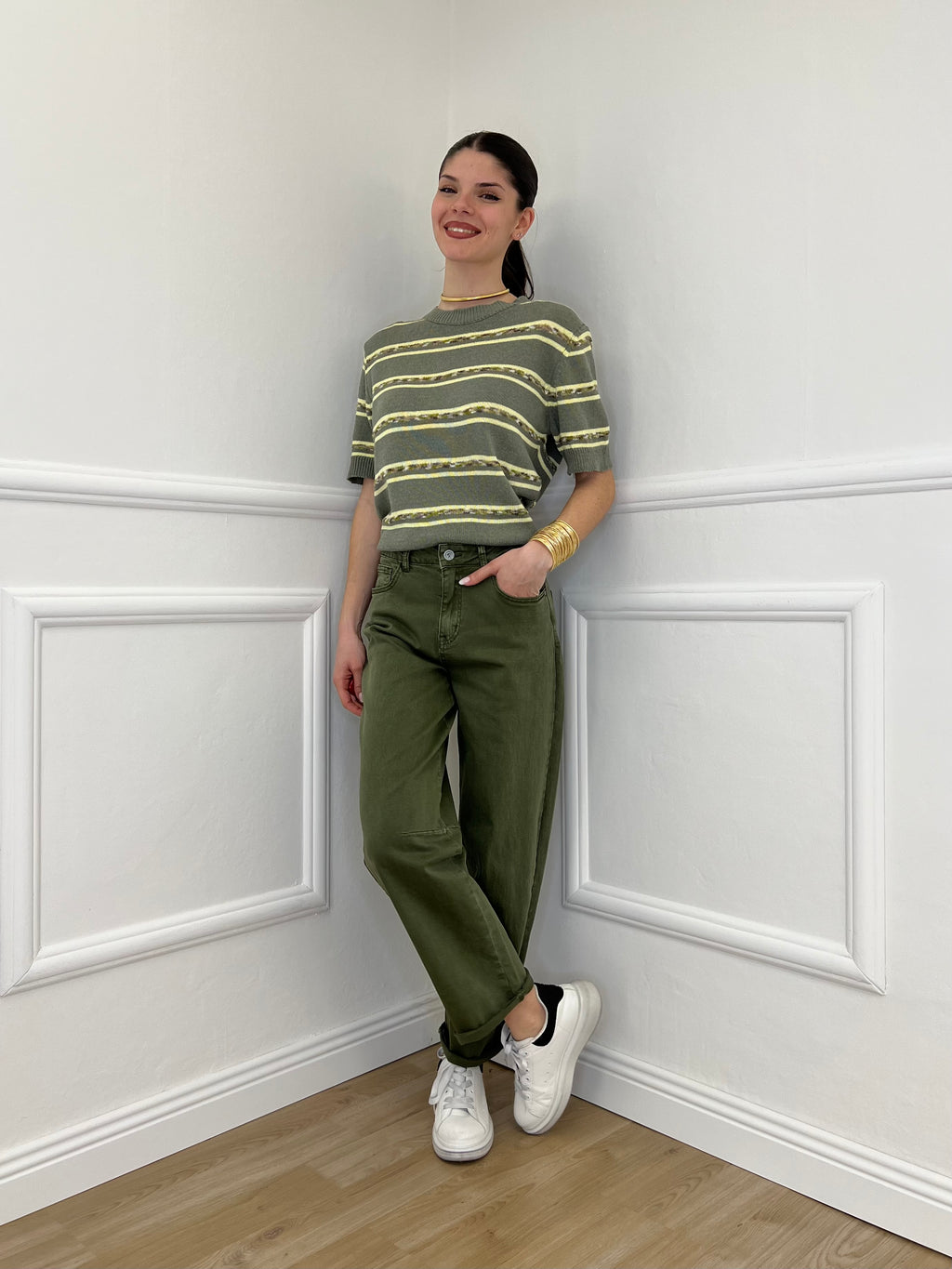 Maglia Righe Fiammata 0073 Verde