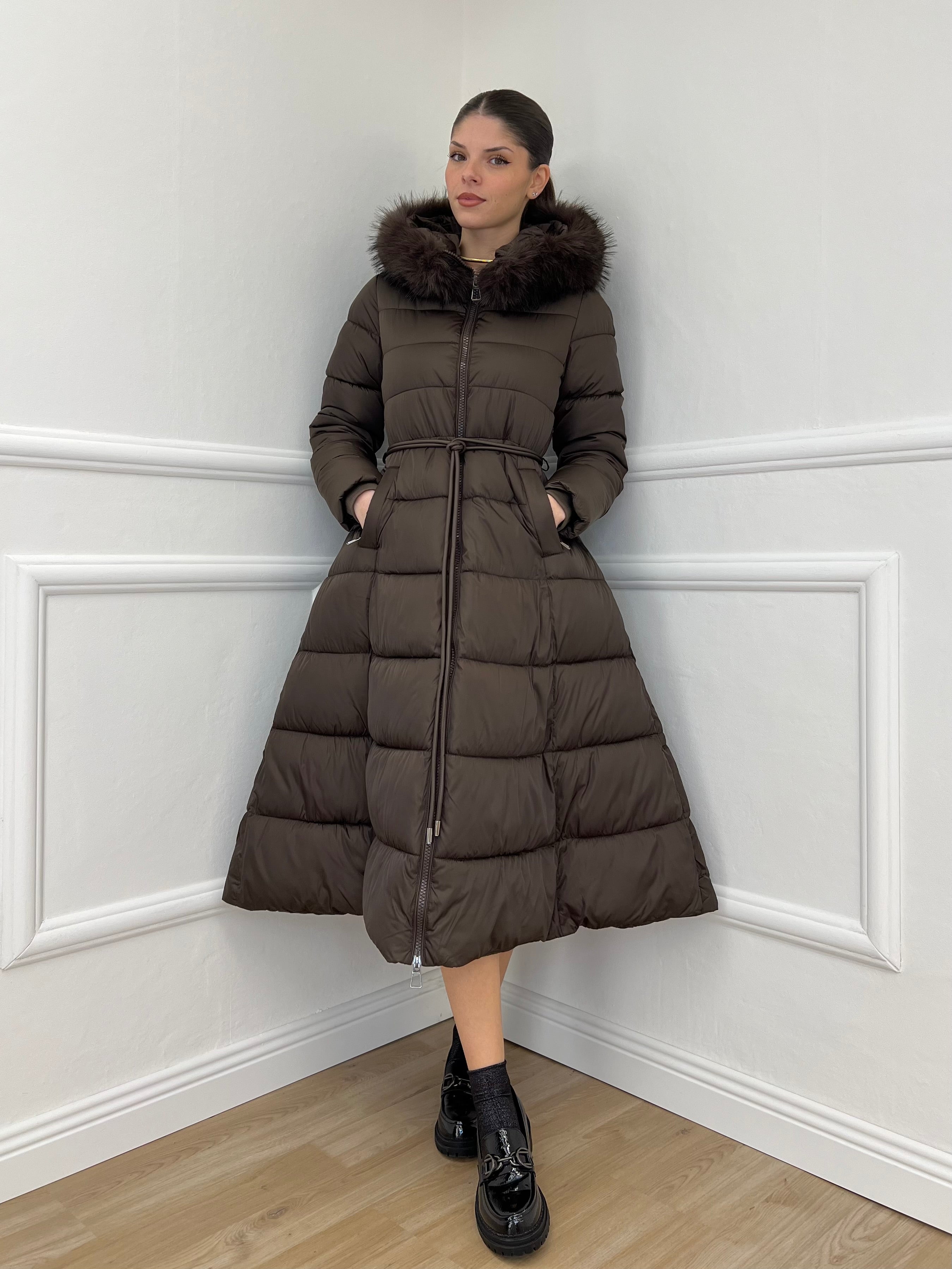 Piumino Lungo Pelliccia 0631 Moro