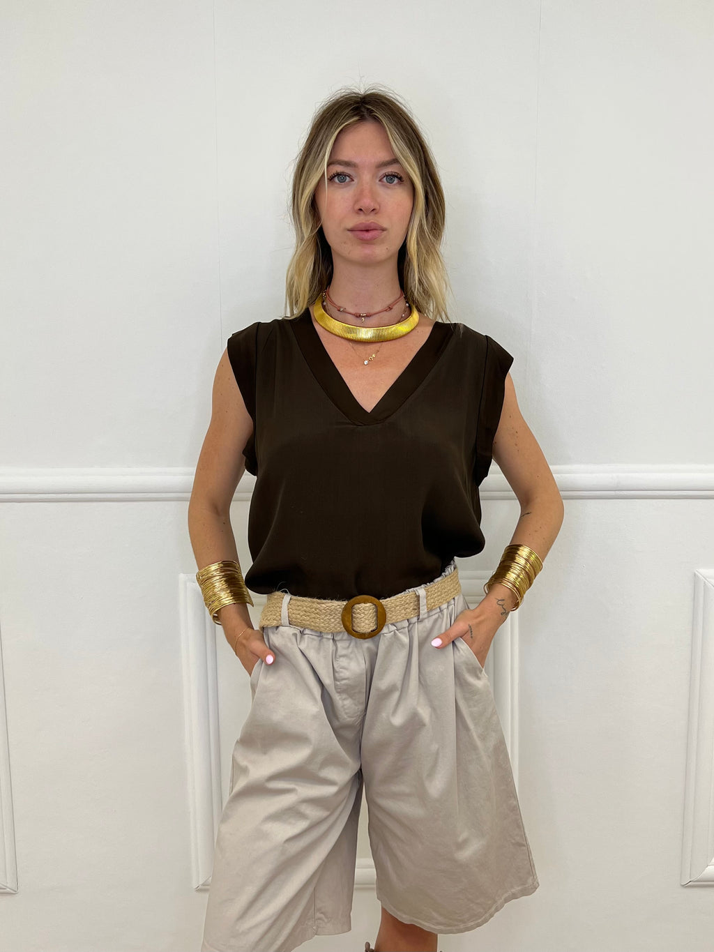 Blusa Viscosa Profili Satin 83307 Marrone