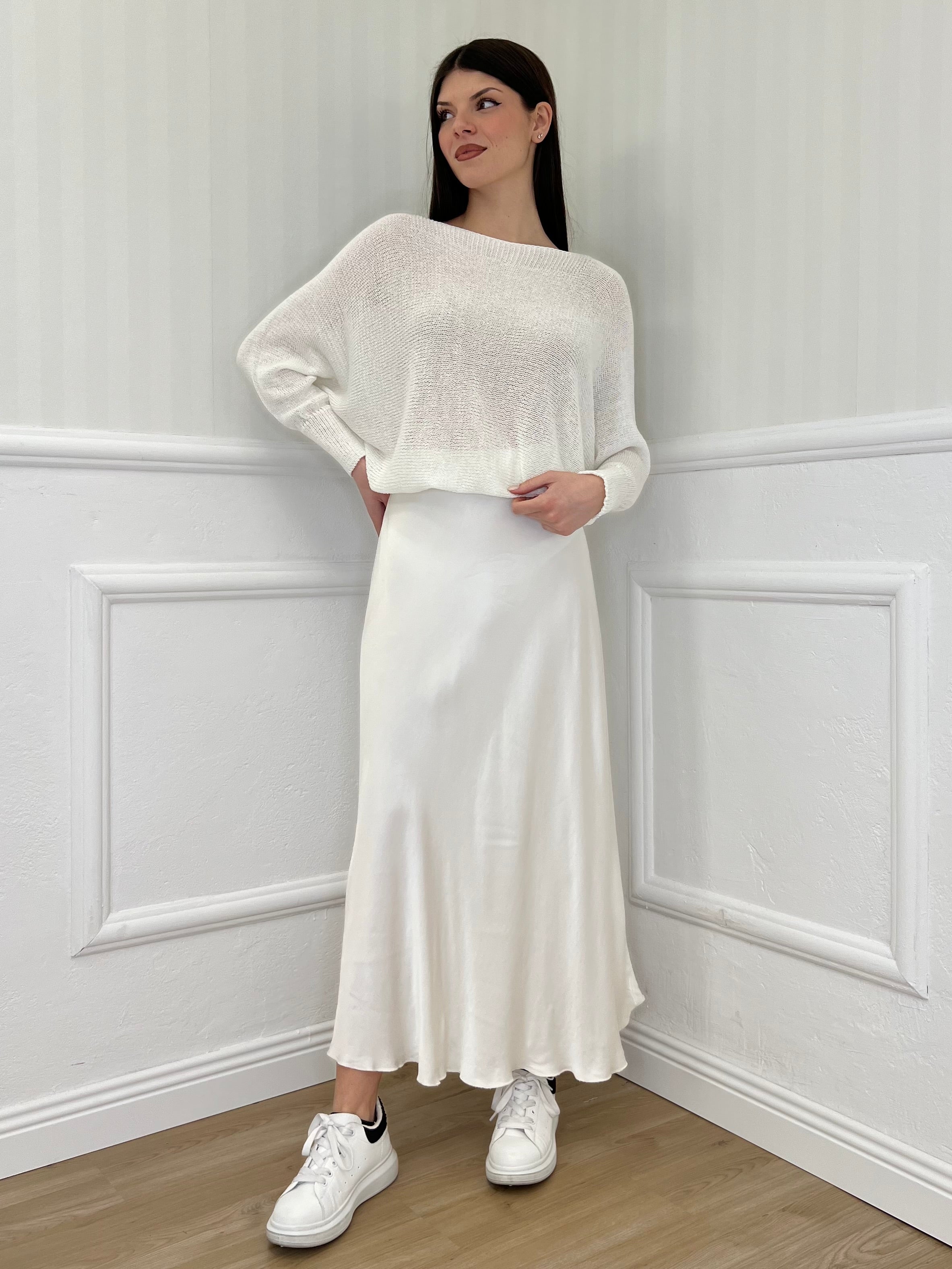 Gonna Lunga Raso 3065 Bianco - Bazar Abbigliamento