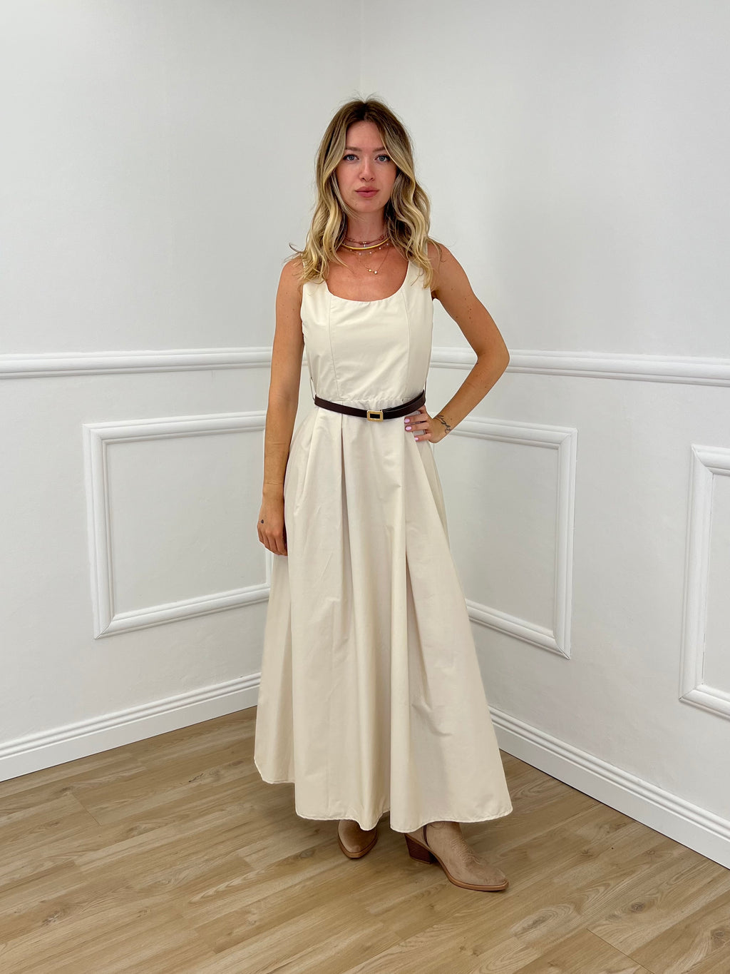 Abito Popeline Scollo Quadrato 2886 Beige
