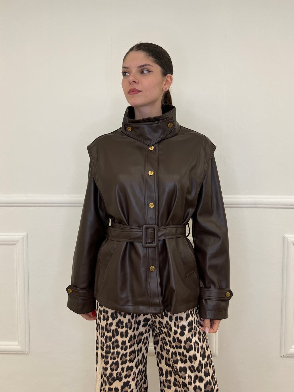 Giacca Over Eco Pelle Cintura 30197 Moro