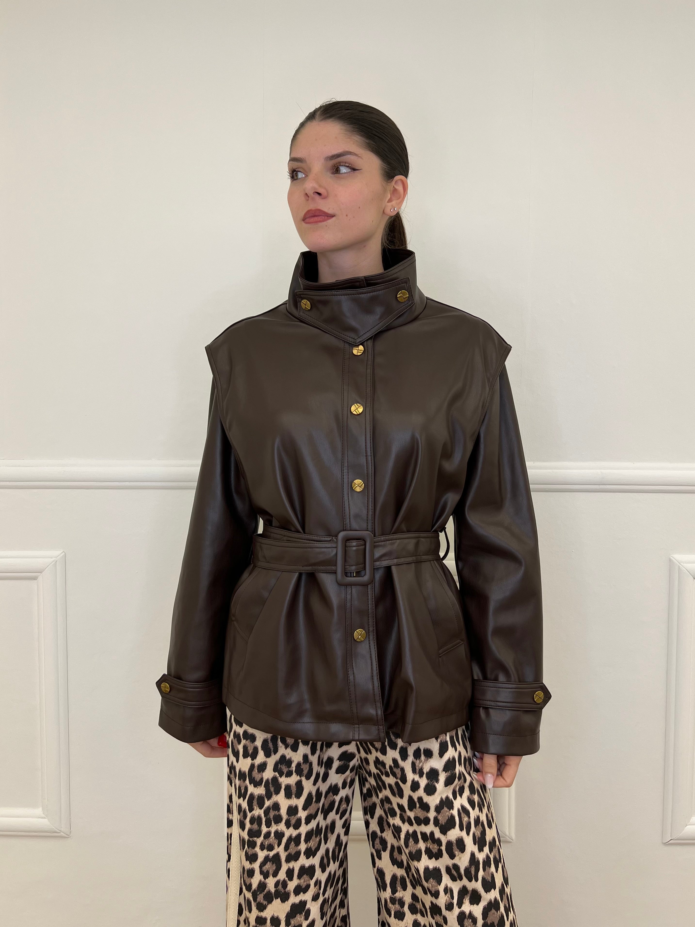 Giacca Over Eco Pelle Cintura 30197 Moro