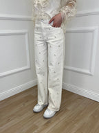 Jeans Fiori Ricamati 5387 Panna