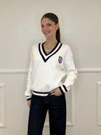 Maglia a V College 9574 Bianco