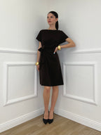 Vestito Con Drappeggio e Fiocco 4782 Marrone