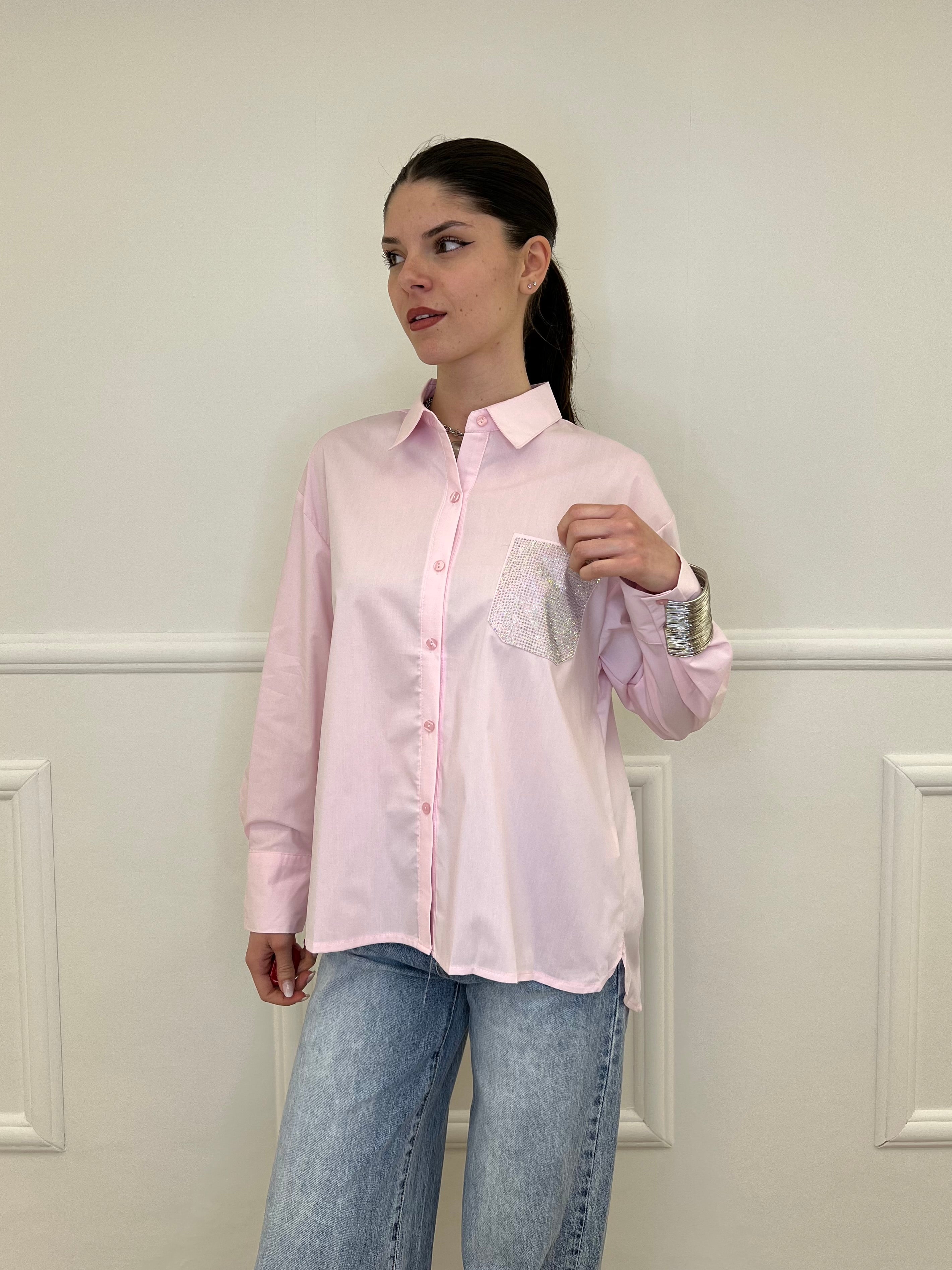 Camicia Over Tasca Strass 1786 Rosa