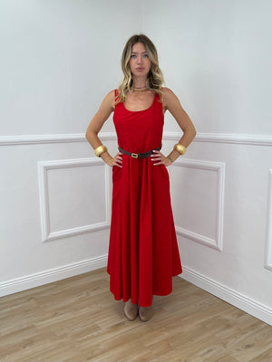 Abito Popeline Scollo Quadrato 2886 Rosso