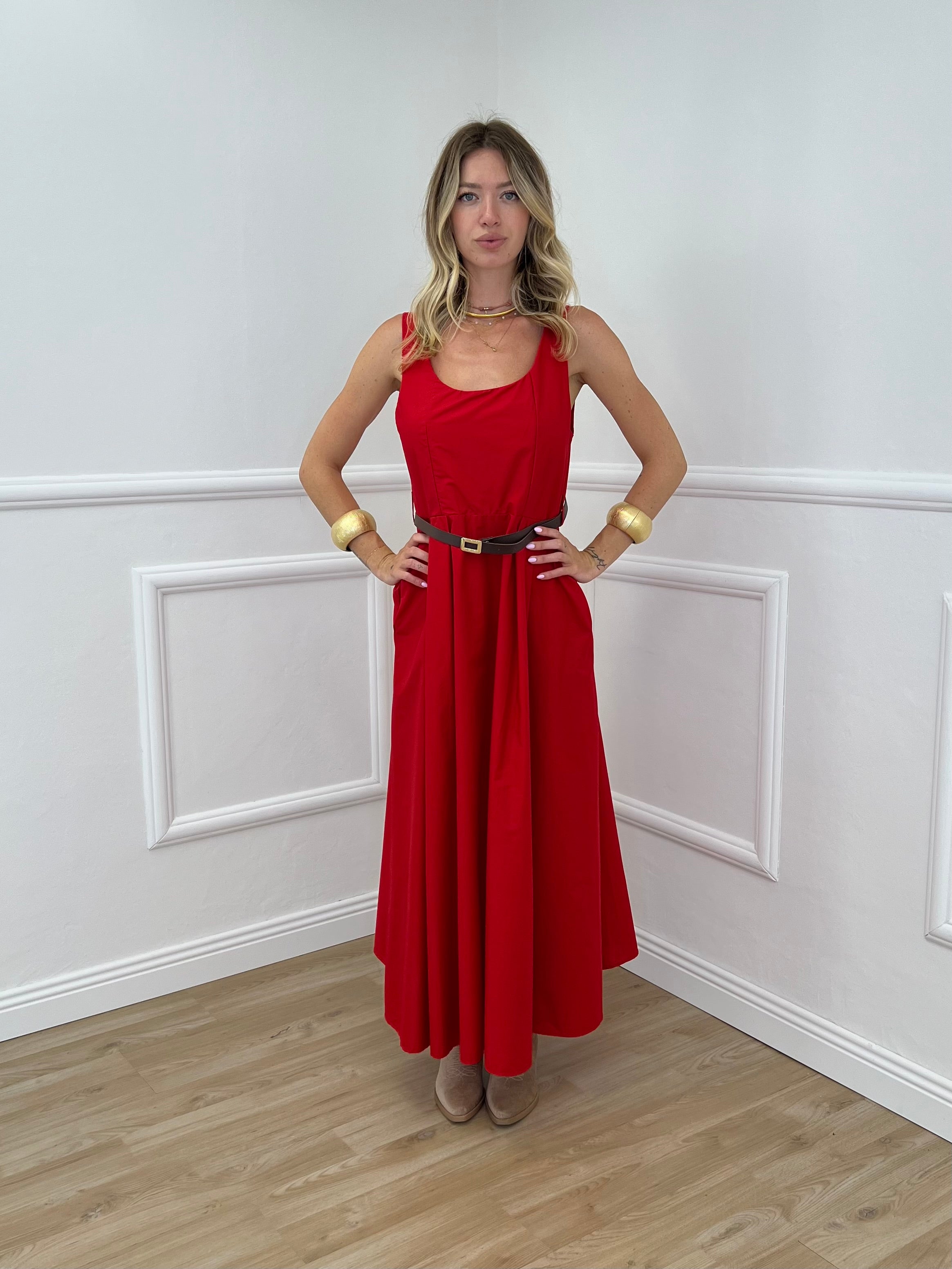 Abito Popeline Scollo Quadrato 2886 Rosso