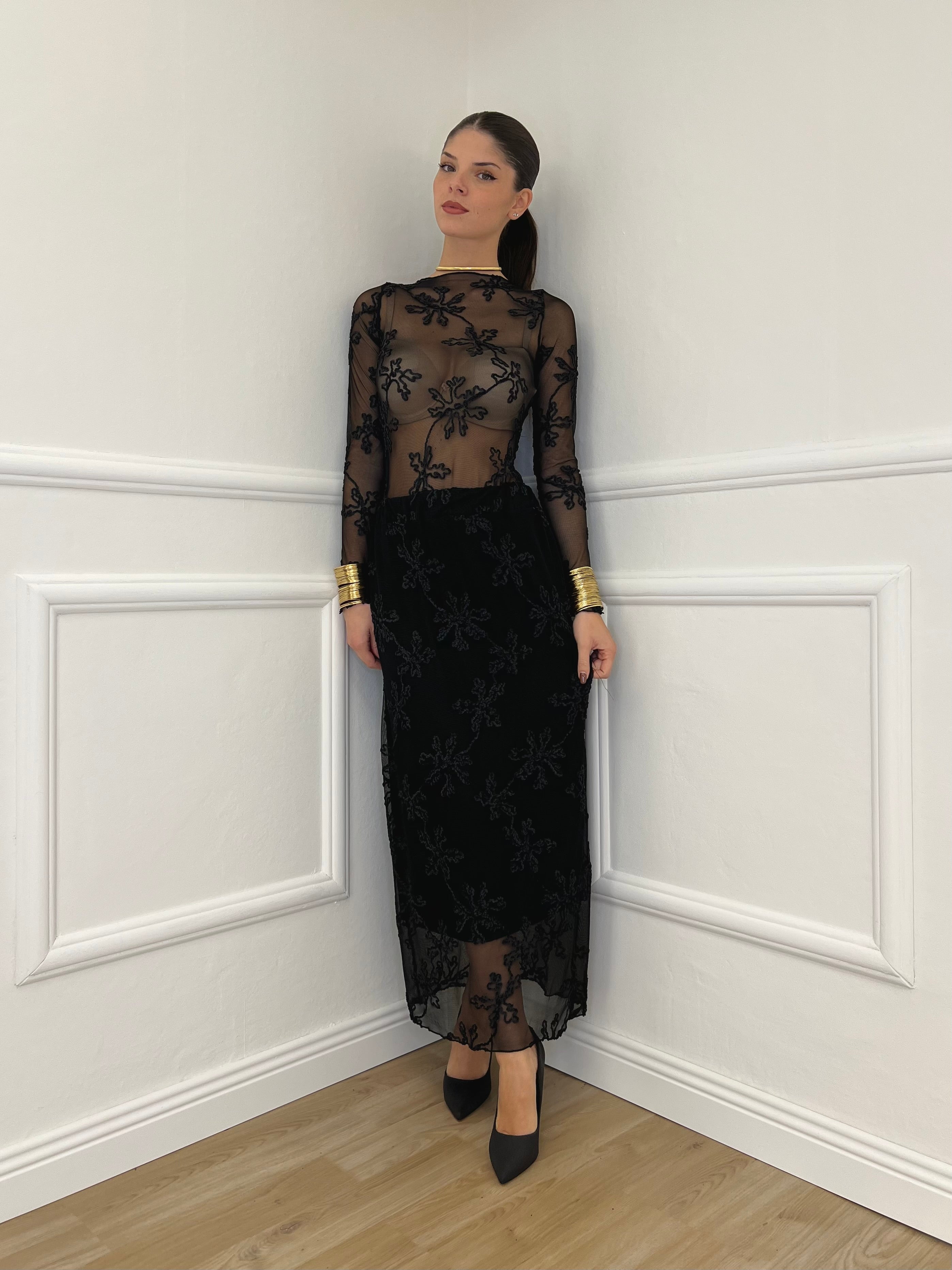 Gonna Tulle Ricami 139-833 Nero