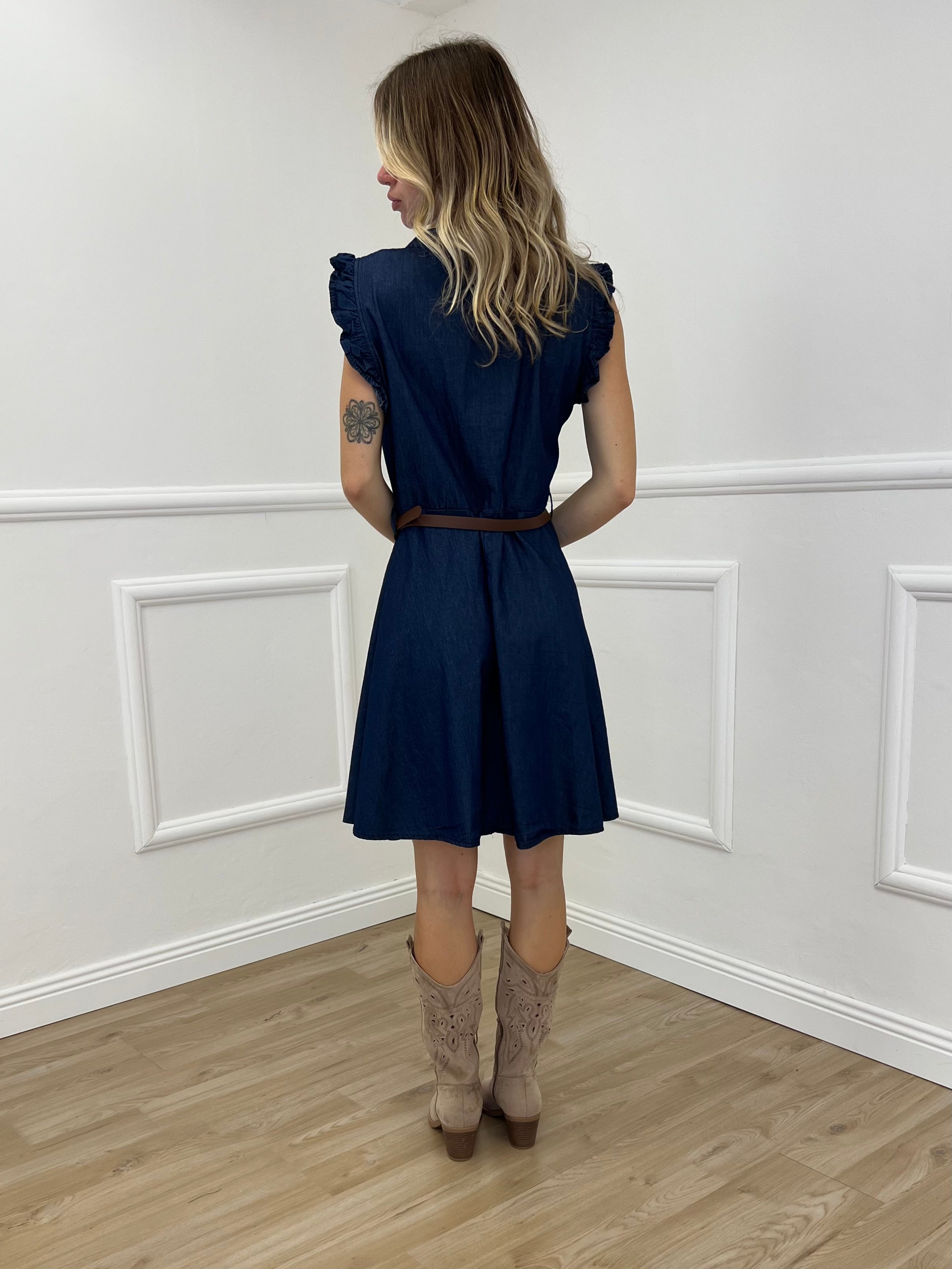 Abito Corto Chambray Rouches 2607 Blu