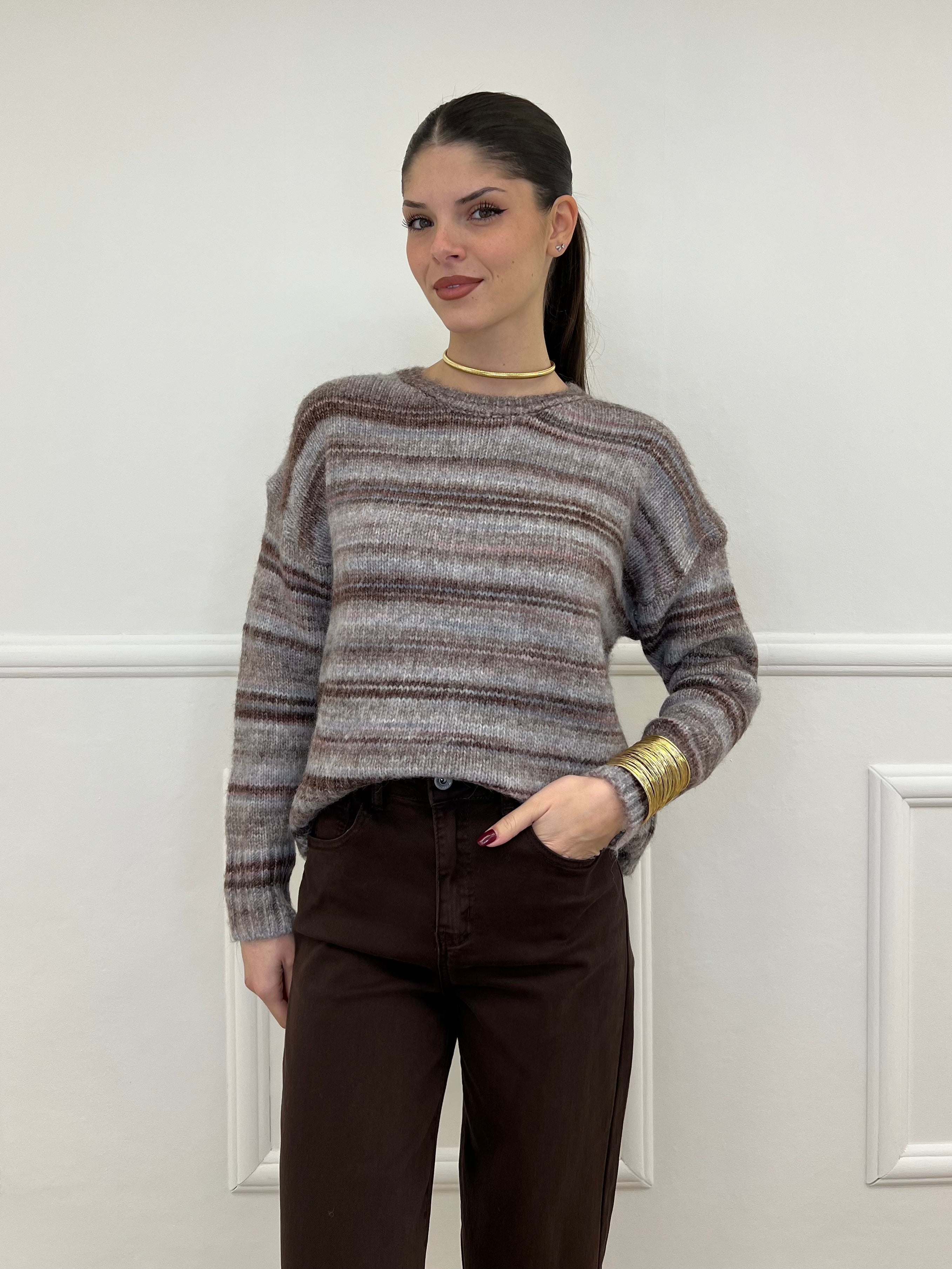 Maglia Girocollo Multicolor 25205 Marrone