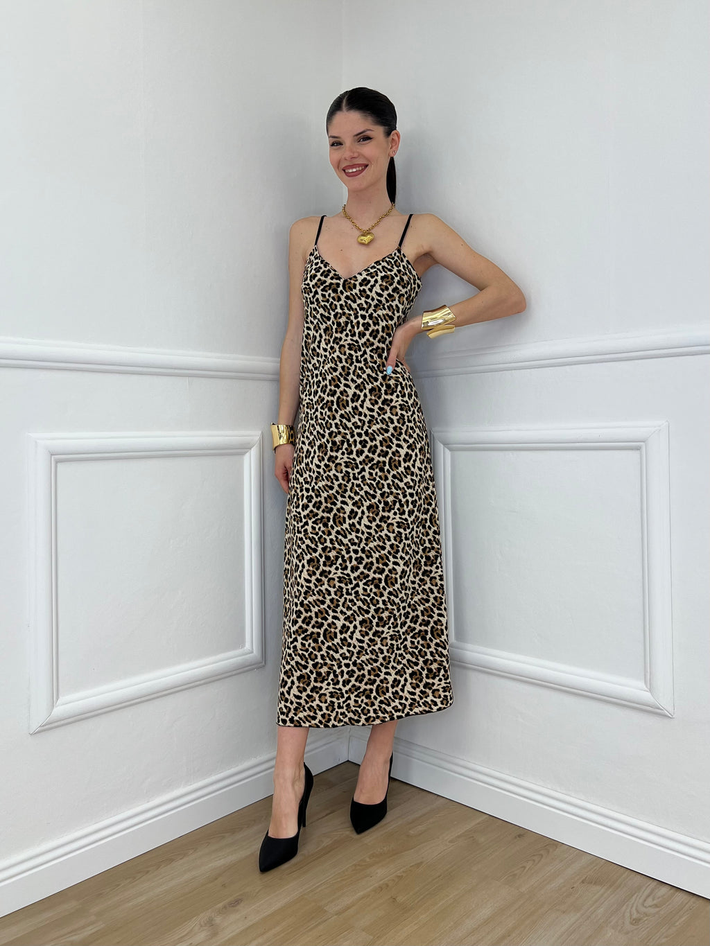 Vestito In Satin Animalier 9857 Maculato