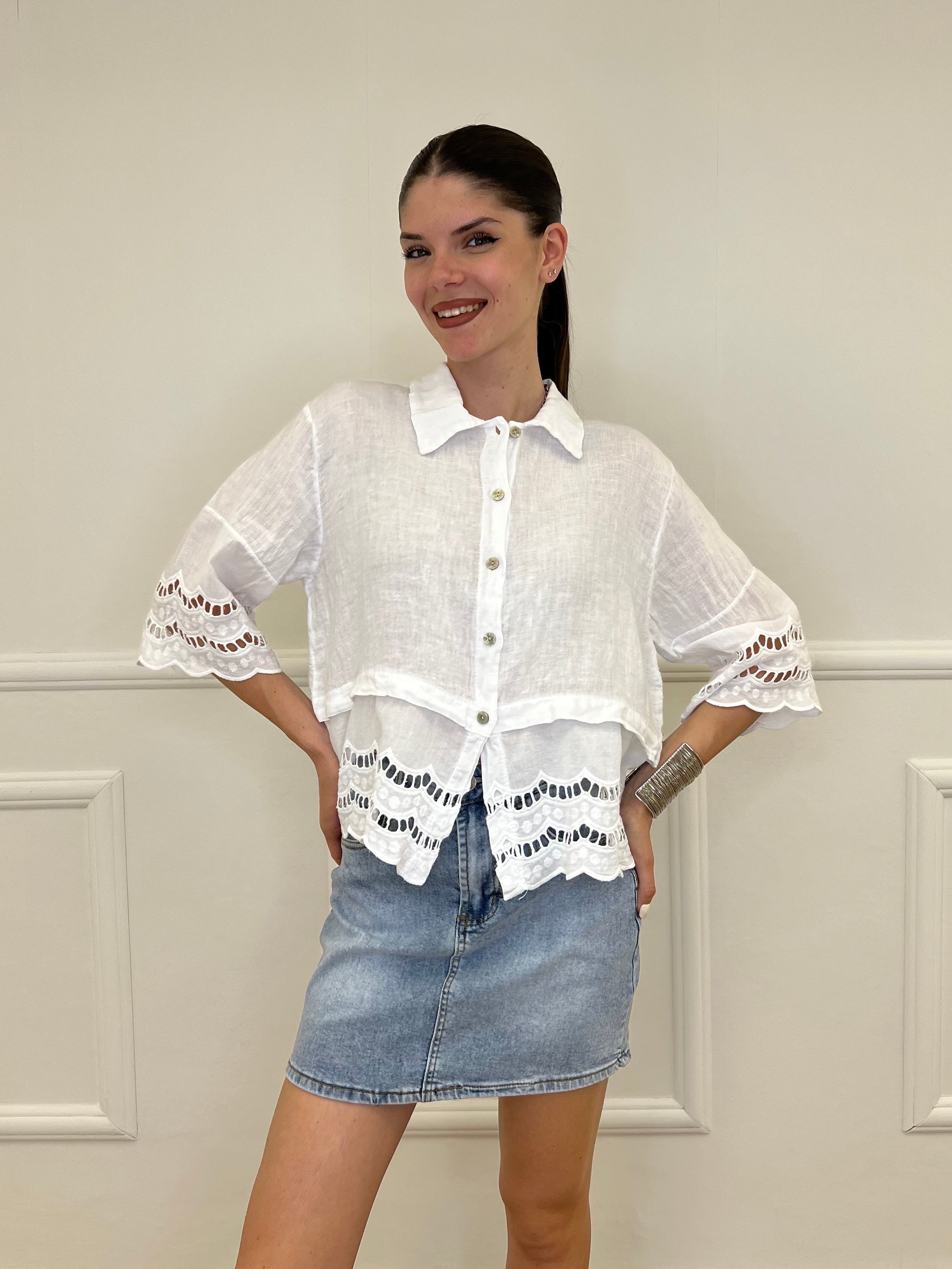 Camicia Lino Maniche Sangallo 1788 Bianco
