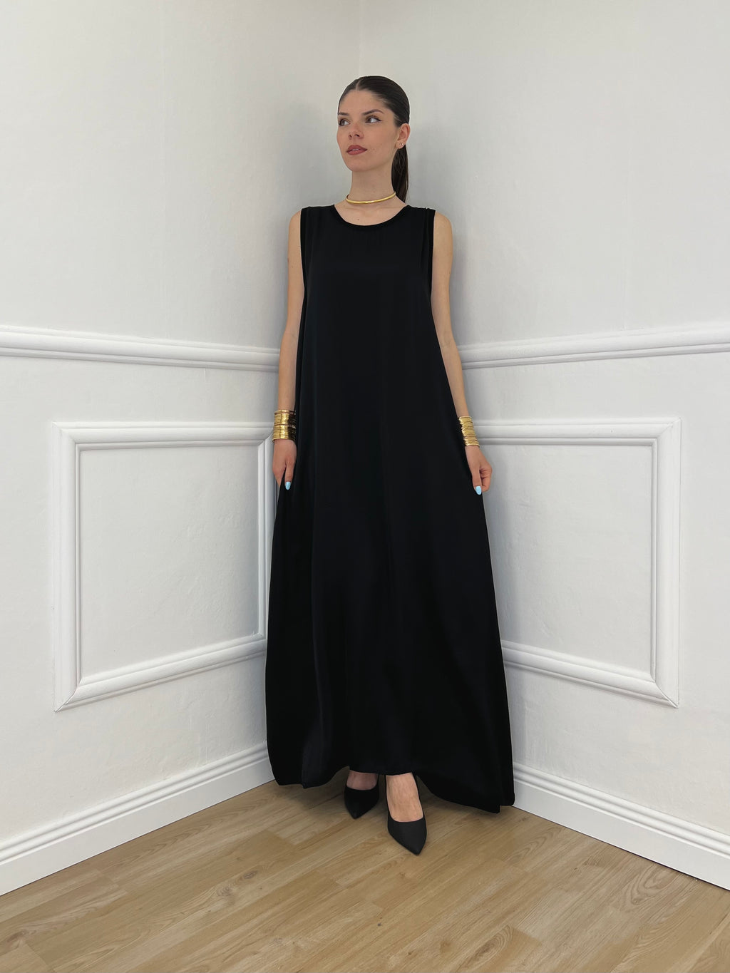 Abito Smanicato Seta e Viscosa 2613 Nero