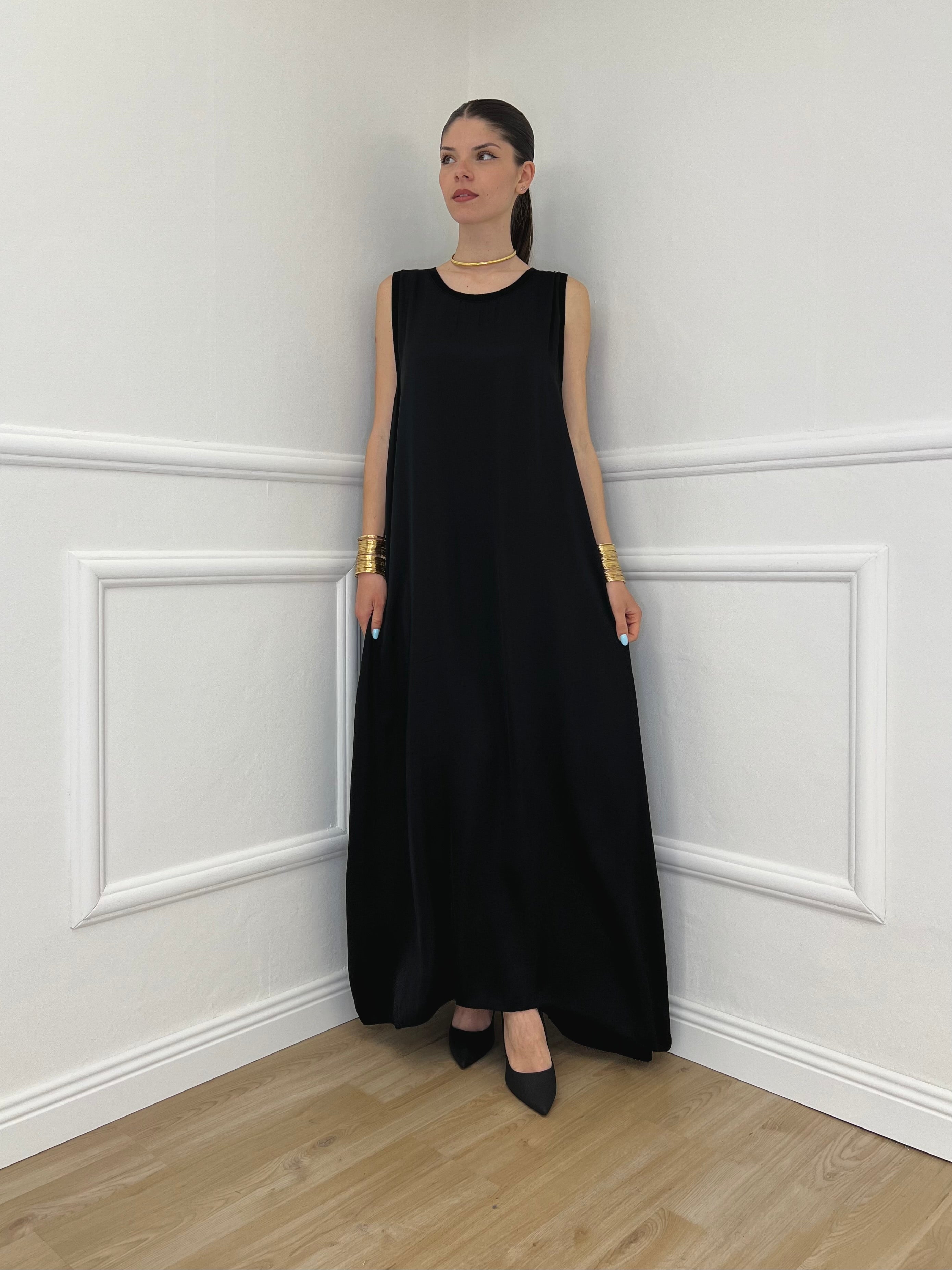 Abito Smanicato Seta e Viscosa 2613 Nero