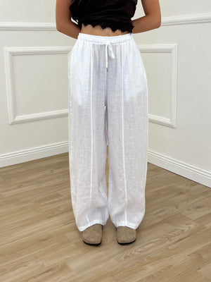 Pantalone Balloon 100% Lino 825699 Bianco