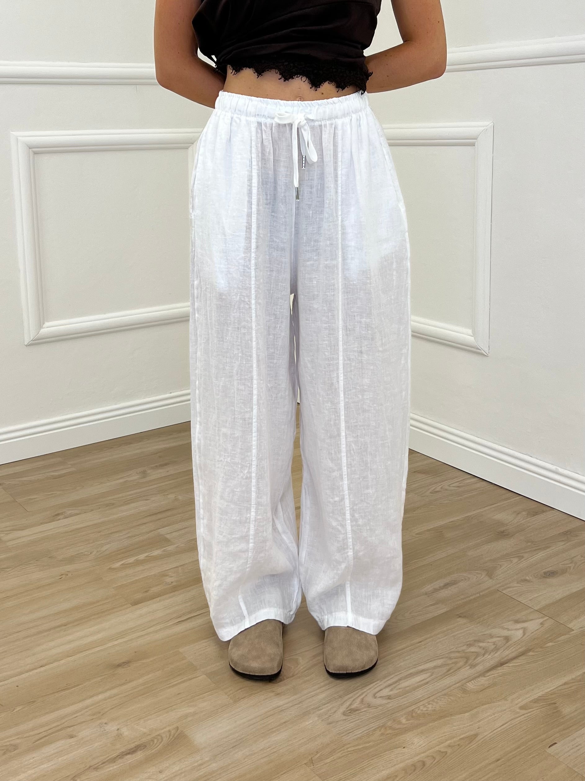 Pantalone Balloon 100% Lino 825699 Bianco